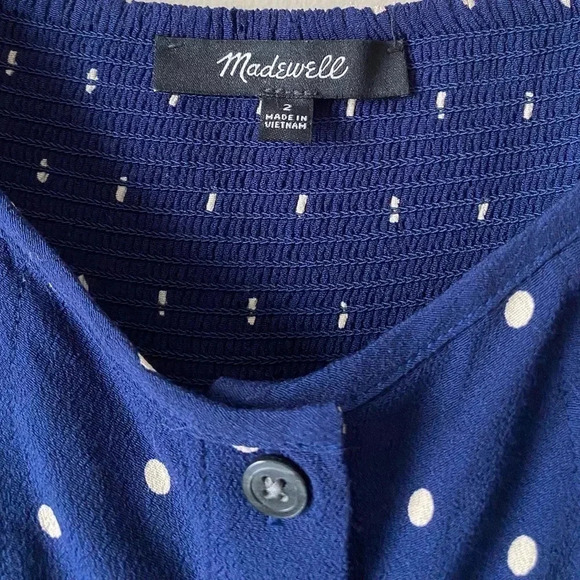 MADEWELL | Ruffle-Strap Button-Front Navy Retro Polka Dot Dress Size 2 - Picture 8 of 8